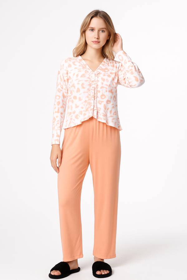 Pyjama Léger à Imprimé Léopard Pêche – R&N