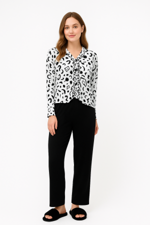 Pyjama Noir & Blanc en Maille Légère – Élégance Fraîche signée R&N