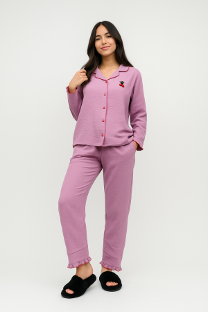 Pyjama en Lin Léger avec Broderie Cerise – R&N